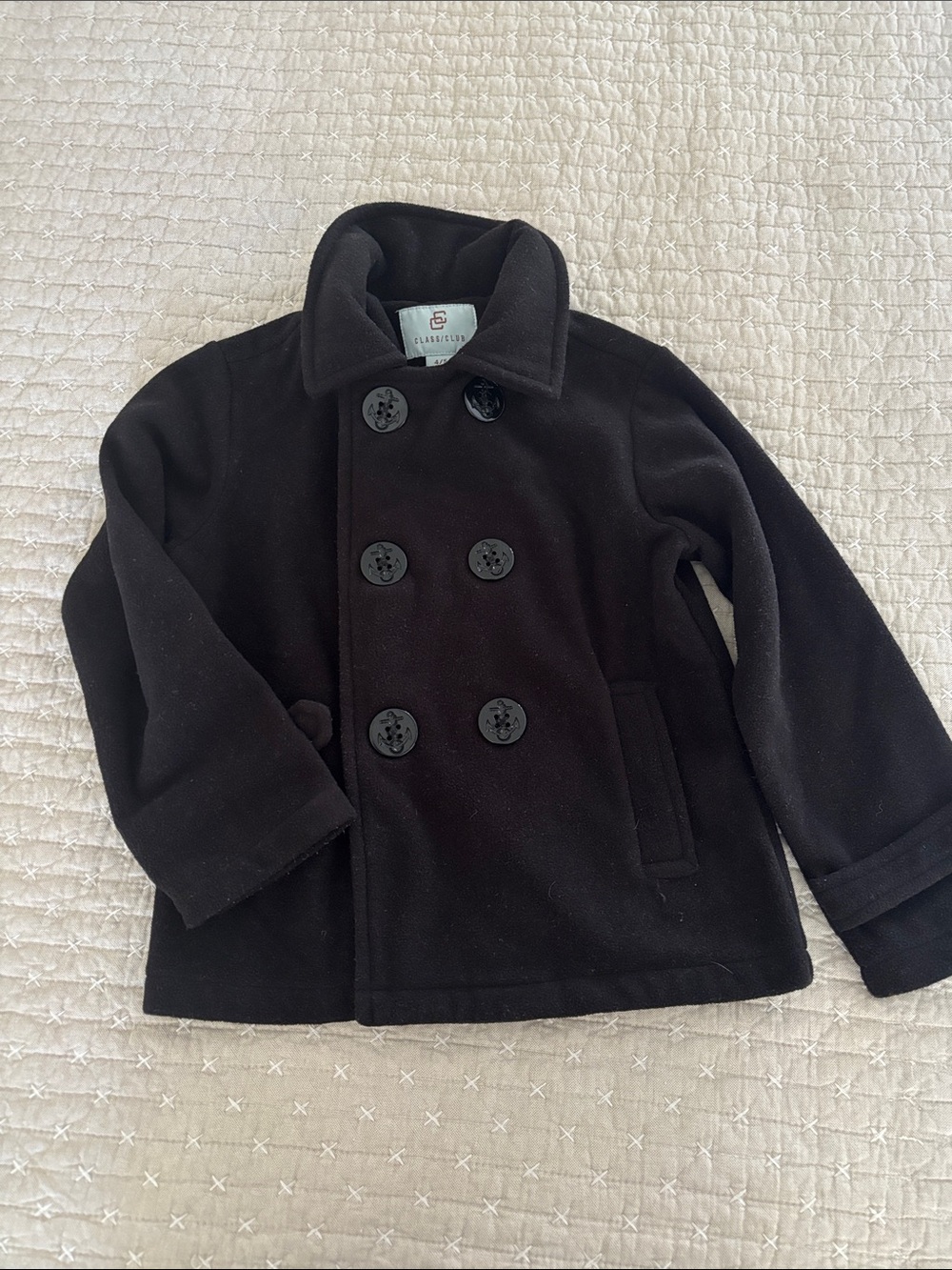 Class Club Black Double-Breasted Kids Pea Coat